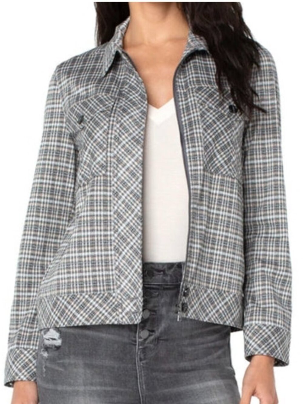 [LIVERPOOL] GRAY PLAID UTILITY JACKET SIZE XL